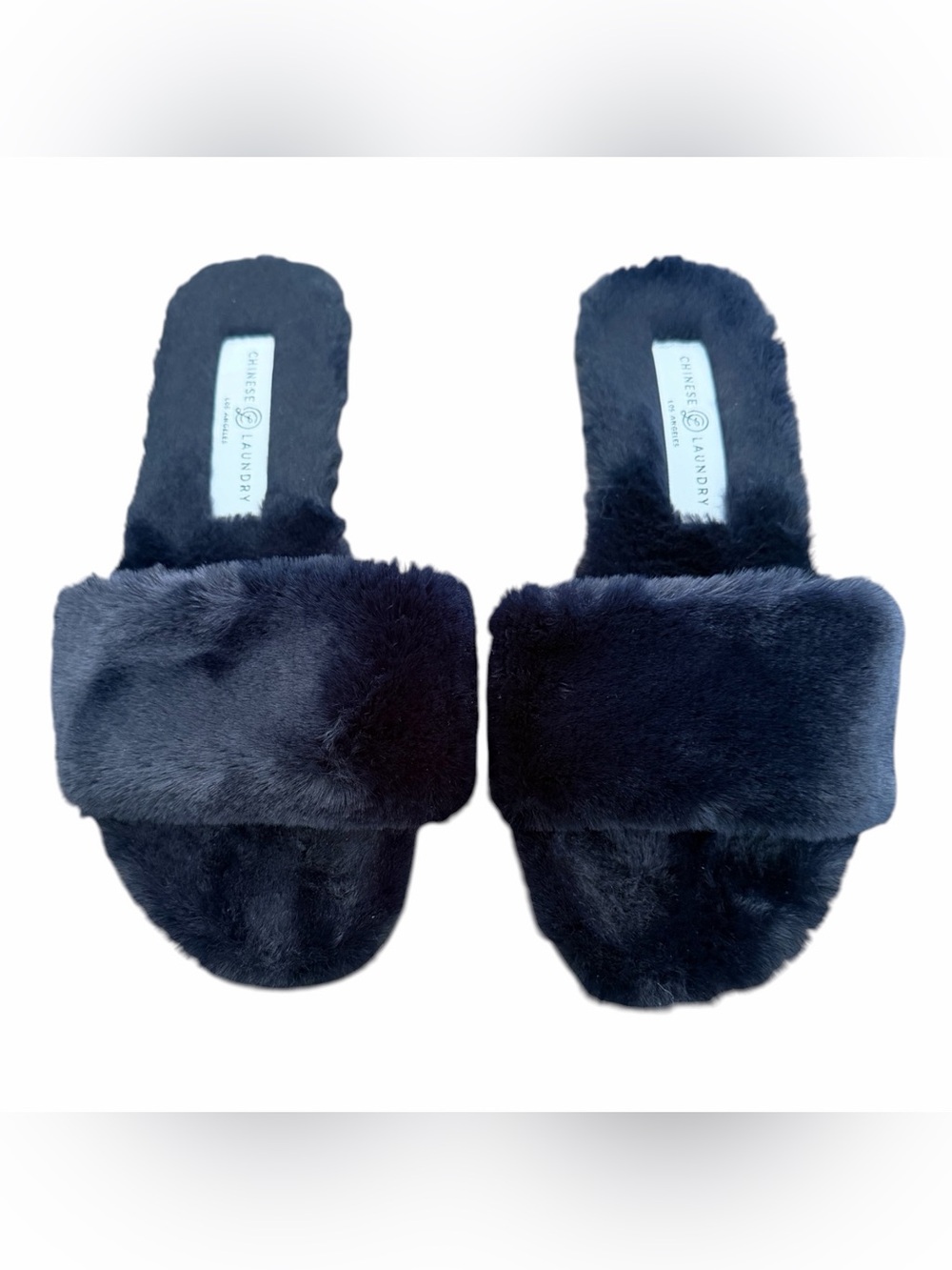 Chinese Laundry Plush dark blue Slide Slippers